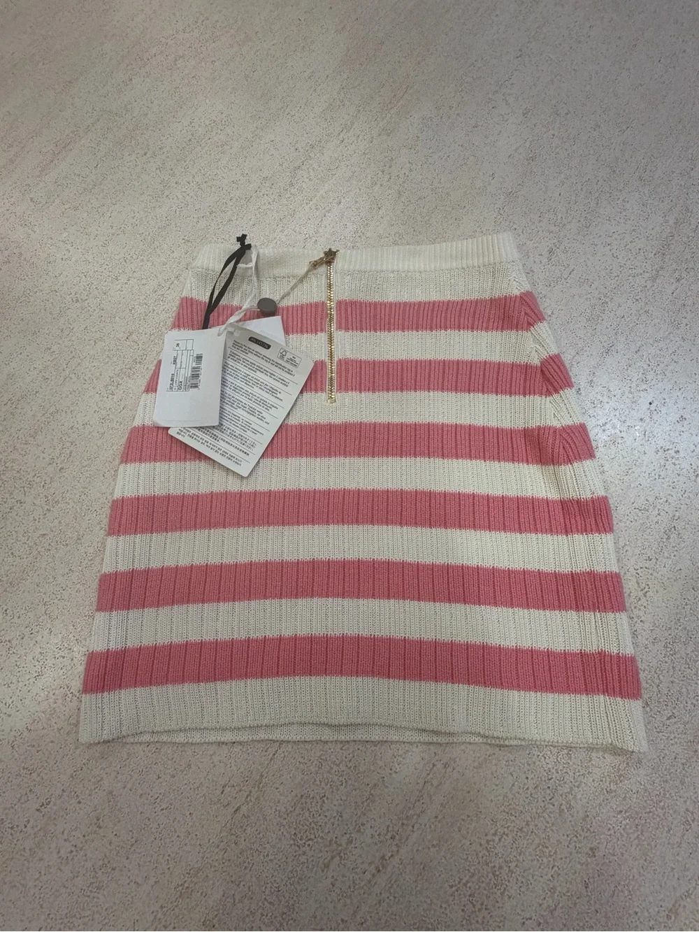 Balmain Pink and Cream Striped Knit Mini Skirt, Size 36, NWT